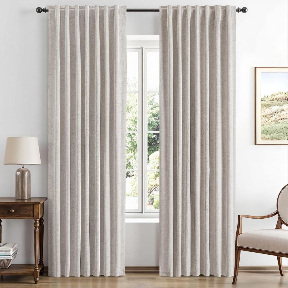 imageMIULEE 100 Blackout Linen Curtains for Bedroom Christmas Emerald Green Solid Luxury Decor Thermal Insulation Room Darkening Drapes for Living Room Nursery Back Tab Rod Pocket 42 x 84 Inches 2 PanelsIvory