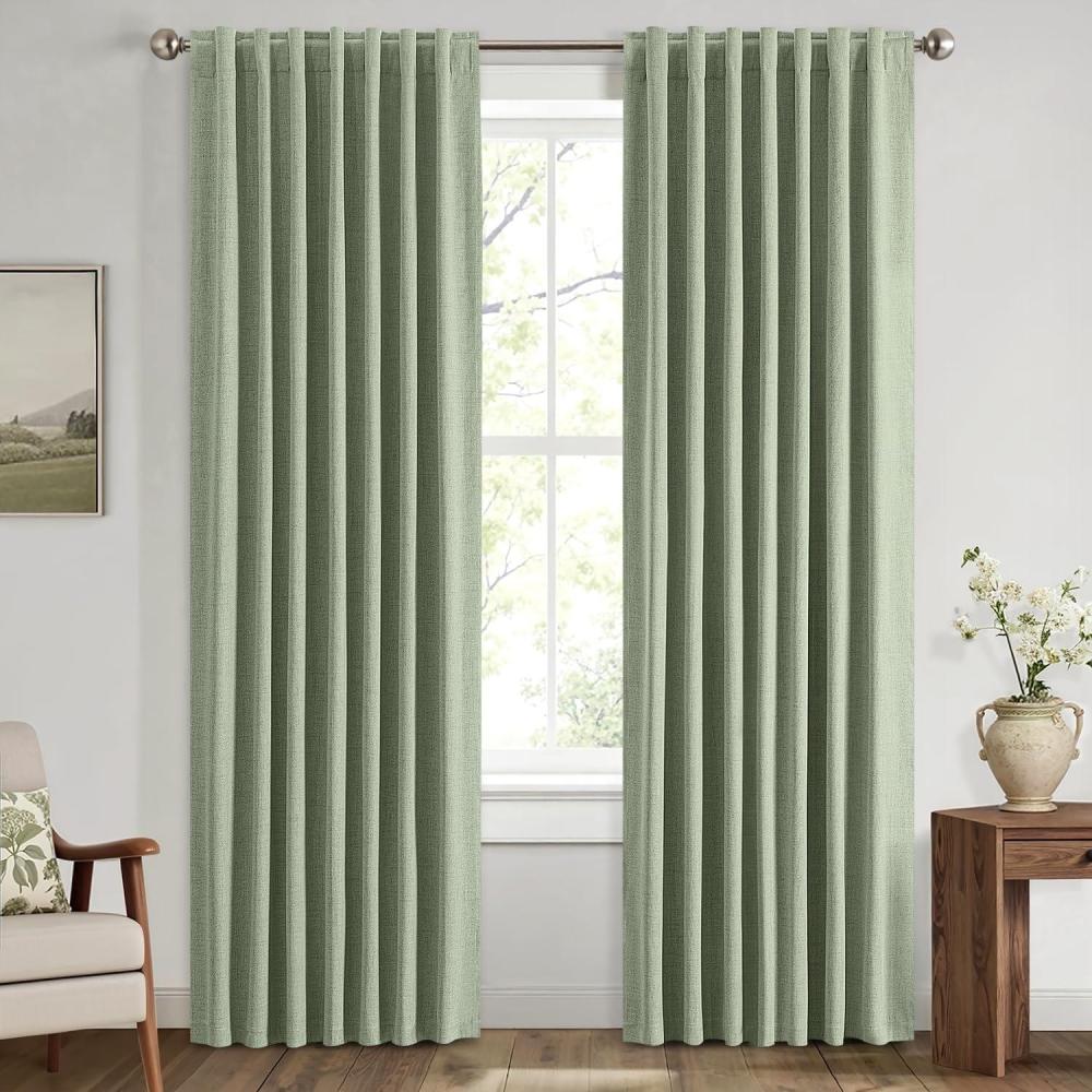 imageMIULEE 100 Blackout Linen Curtains for Bedroom Christmas Emerald Green Solid Luxury Decor Thermal Insulation Room Darkening Drapes for Living Room Nursery Back Tab Rod Pocket 42 x 84 Inches 2 PanelsSage Green