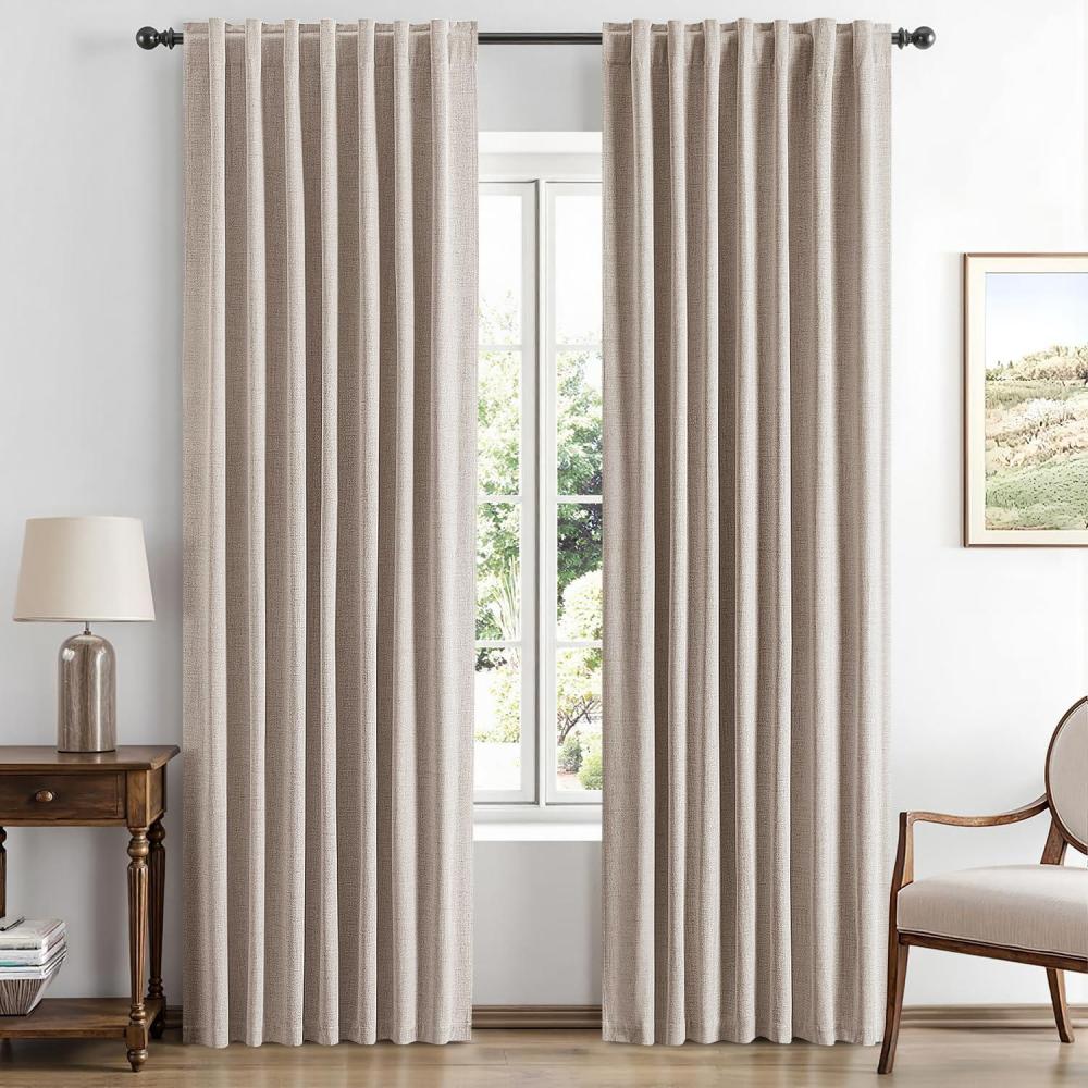 imageMIULEE 100 Blackout Linen Curtains for Bedroom Christmas Emerald Green Solid Luxury Decor Thermal Insulation Room Darkening Drapes for Living Room Nursery Back Tab Rod Pocket 42 x 84 Inches 2 PanelsKhaki