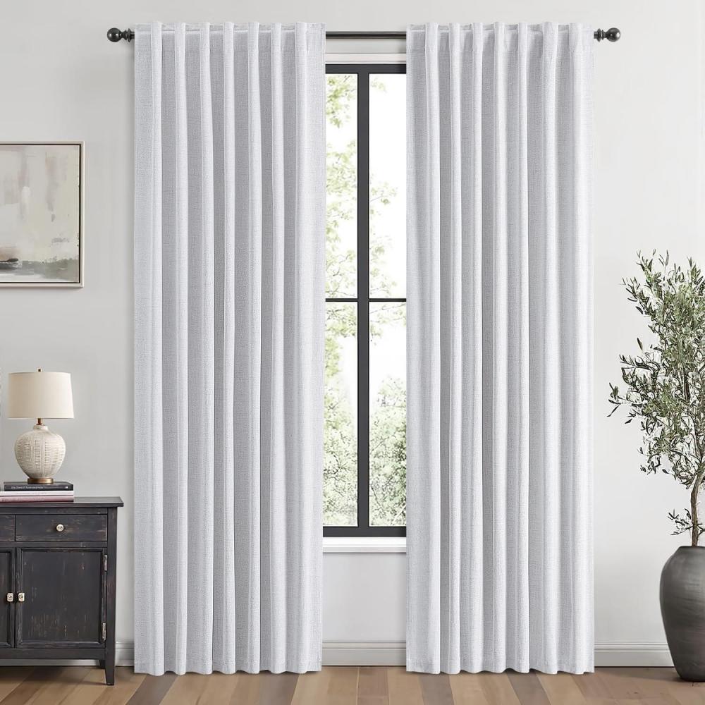 imageMIULEE 100 Blackout Linen Curtains for Bedroom Christmas Emerald Green Solid Luxury Decor Thermal Insulation Room Darkening Drapes for Living Room Nursery Back Tab Rod Pocket 42 x 84 Inches 2 PanelsGrayish White