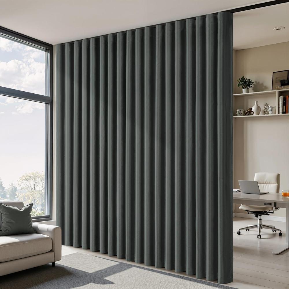 imageMIULEE 100 Blackout Room Divider Curtains Extra Wide Ceiling Halloween Panel Sound Proof Thermal Privacy Drapes for Living Room Bedroom Sliding Door Ceiling Track W100 x L96 Inch Black 1 PanelDark Grey