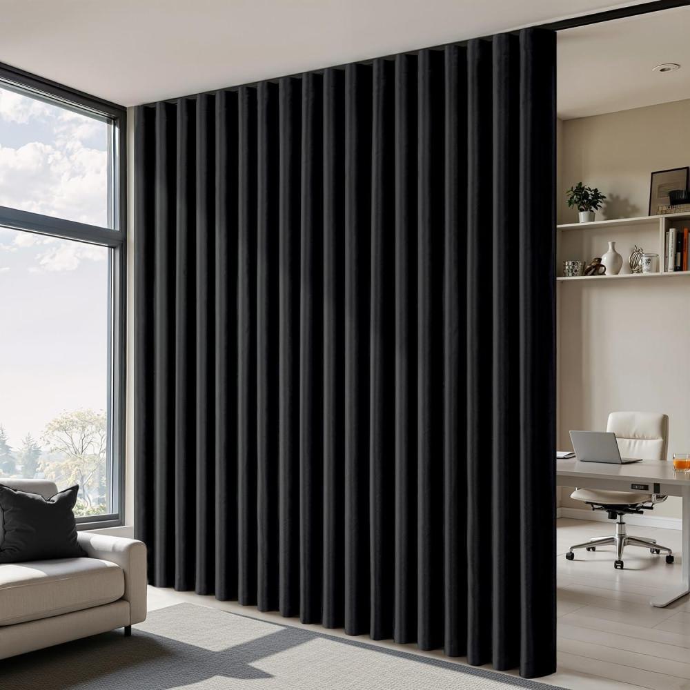 imageMIULEE 100 Blackout Room Divider Curtains Extra Wide Ceiling Halloween Panel Sound Proof Thermal Privacy Drapes for Living Room Bedroom Sliding Door Ceiling Track W100 x L96 Inch Black 1 PanelBlack