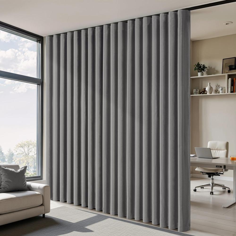 imageMIULEE 100 Blackout Room Divider Curtains Extra Wide Ceiling Halloween Panel Sound Proof Thermal Privacy Drapes for Living Room Bedroom Sliding Door Ceiling Track W100 x L96 Inch Black 1 PanelGrey