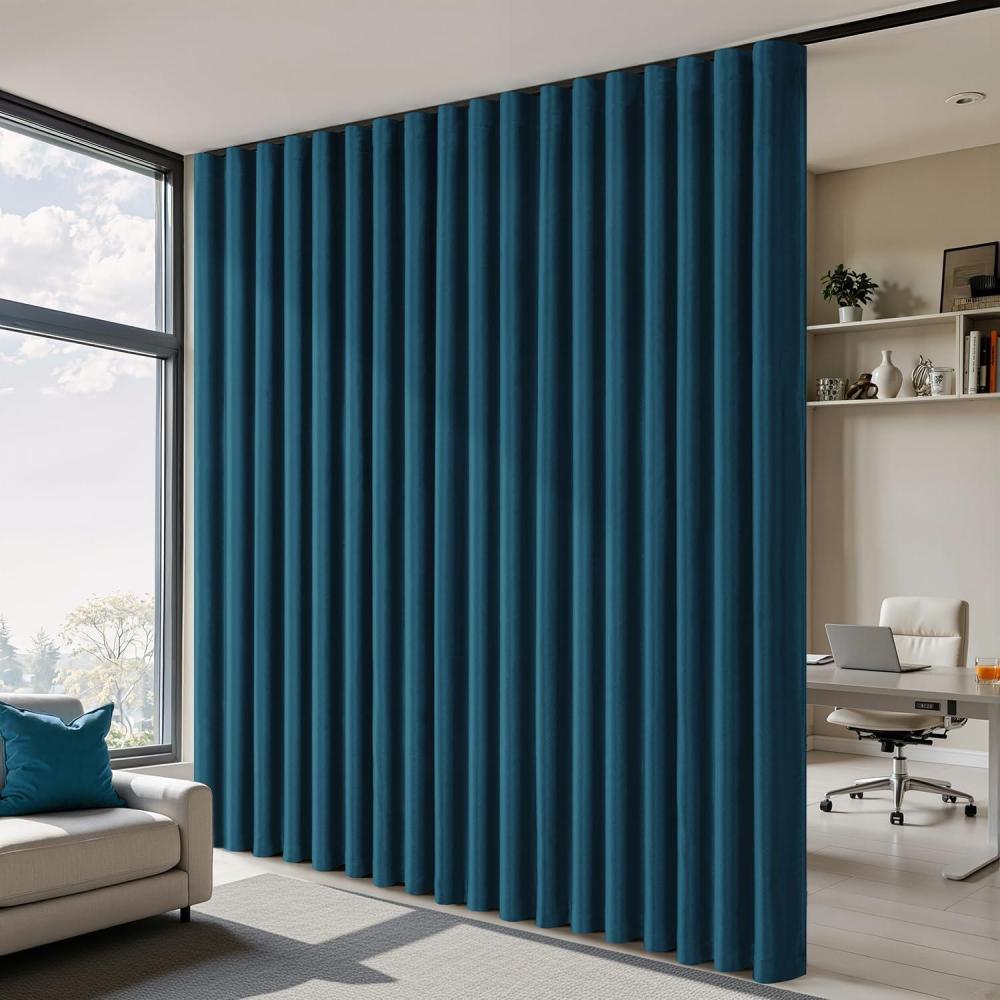 imageMIULEE 100 Blackout Room Divider Curtains Extra Wide Ceiling Halloween Panel Sound Proof Thermal Privacy Drapes for Living Room Bedroom Sliding Door Ceiling Track W100 x L96 Inch Black 1 PanelNavy Blue
