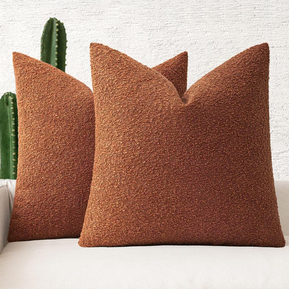 imageMIULEE 18x18 Inch Decorative Pillow Covers for Couch Bed Set of 2 Textured Boucle Neutral Winter Throw Pillows Orange Accent Solid Cushion Pillowcases Sofa Livingroom Home DecorRust