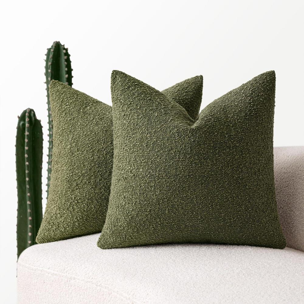 imageMIULEE 18x18 Inch Decorative Pillow Covers for Couch Bed Set of 2 Textured Boucle Neutral Winter Throw Pillows Orange Accent Solid Cushion Pillowcases Sofa Livingroom Home DecorOlive Green