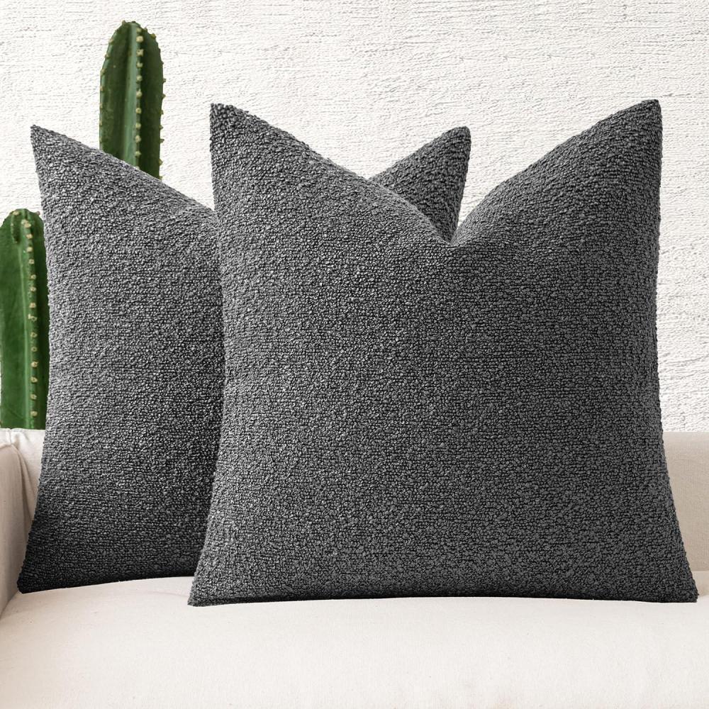 imageMIULEE 18x18 Inch Decorative Pillow Covers for Couch Bed Set of 2 Textured Boucle Neutral Winter Throw Pillows Orange Accent Solid Cushion Pillowcases Sofa Livingroom Home DecorDark Gray