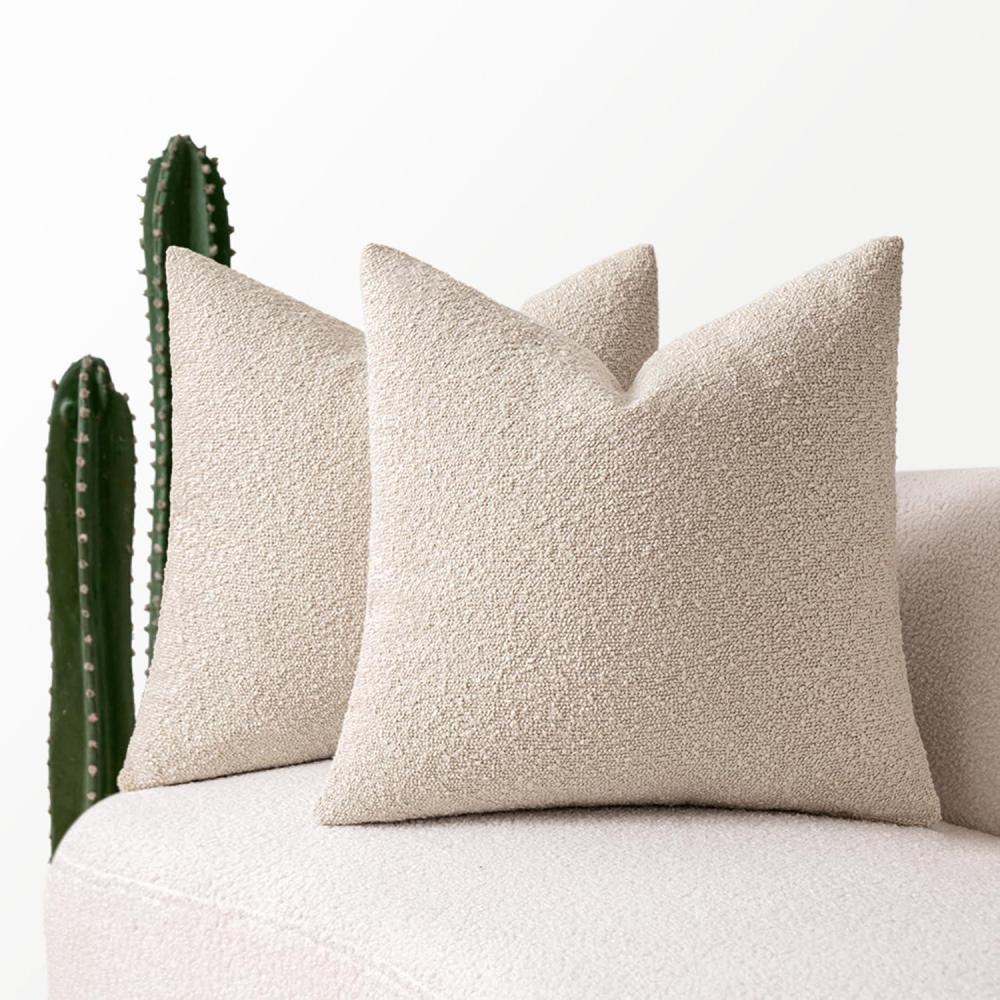 imageMIULEE 18x18 Inch Decorative Pillow Covers for Couch Bed Set of 2 Textured Boucle Neutral Winter Throw Pillows Orange Accent Solid Cushion Pillowcases Sofa Livingroom Home DecorOatmeal