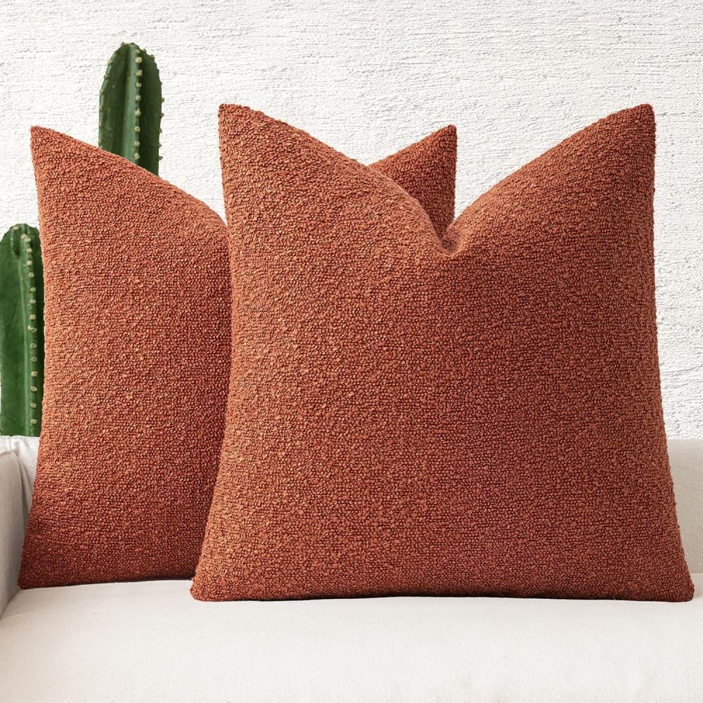 imageMIULEE 18x18 Inch Decorative Pillow Covers for Couch Bed Set of 2 Textured Boucle Neutral Winter Throw Pillows Orange Accent Solid Cushion Pillowcases Sofa Livingroom Home DecorBurnt Orange