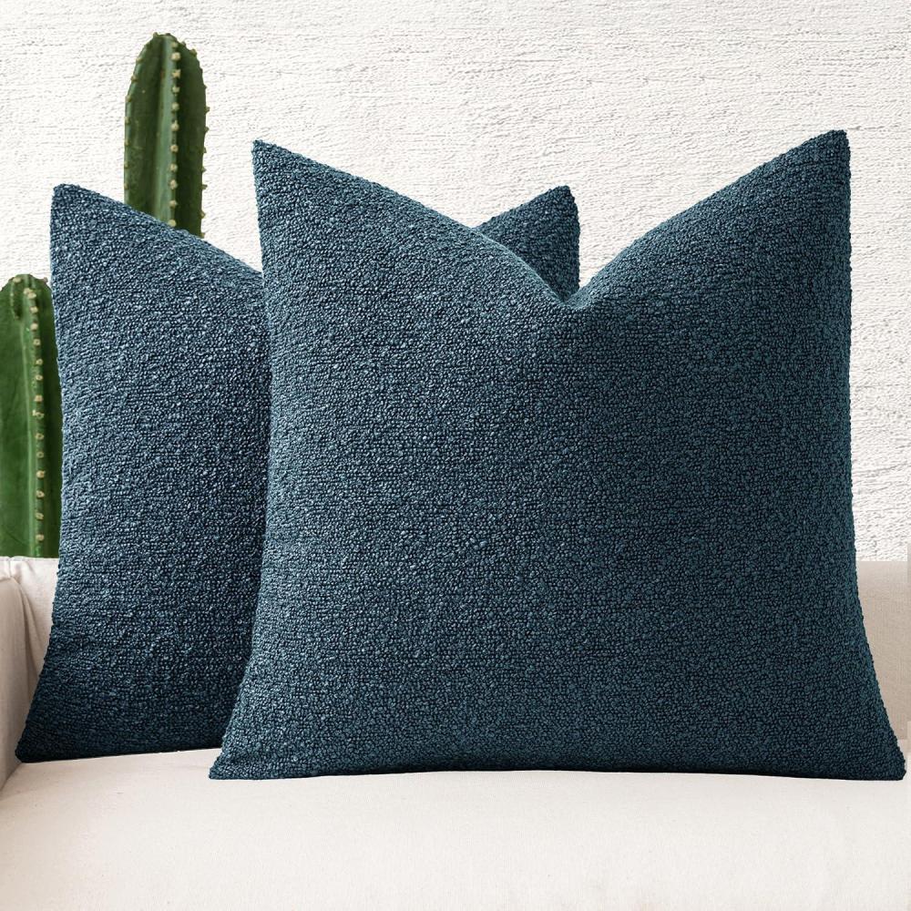 imageMIULEE 18x18 Inch Decorative Pillow Covers for Couch Bed Set of 2 Textured Boucle Neutral Winter Throw Pillows Orange Accent Solid Cushion Pillowcases Sofa Livingroom Home DecorDark Blue