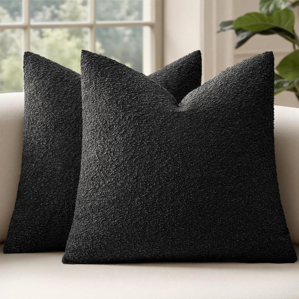 imageMIULEE 18x18 Inch Decorative Pillow Covers for Couch Bed Set of 2 Textured Boucle Neutral Winter Throw Pillows Orange Accent Solid Cushion Pillowcases Sofa Livingroom Home DecorBlack