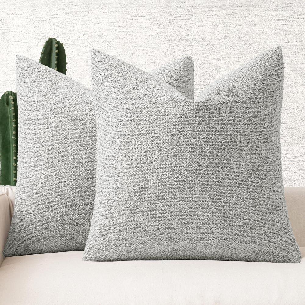 imageMIULEE 18x18 Inch Decorative Pillow Covers for Couch Bed Set of 2 Textured Boucle Neutral Winter Throw Pillows Orange Accent Solid Cushion Pillowcases Sofa Livingroom Home DecorLight Grey
