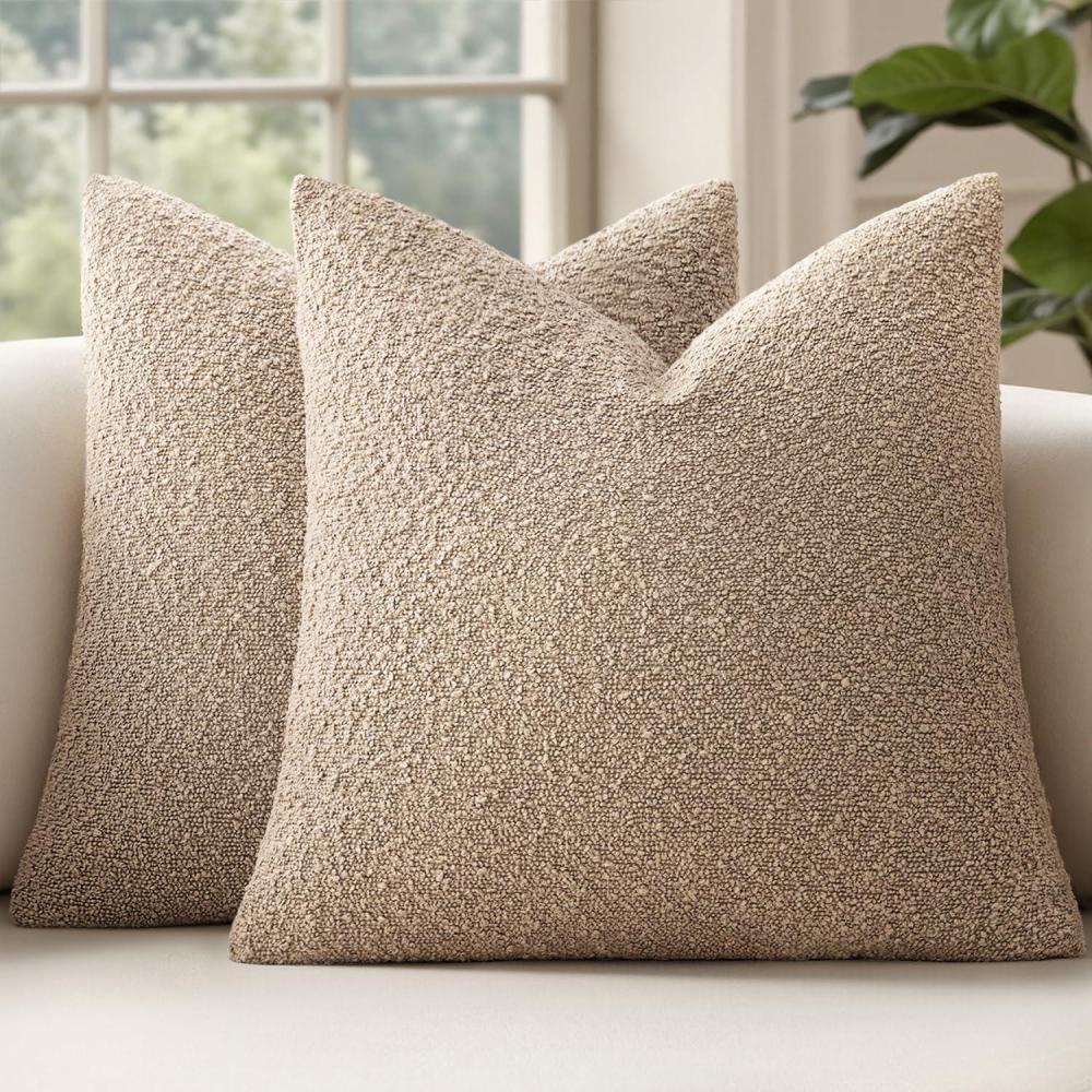 imageMIULEE 18x18 Inch Decorative Pillow Covers for Couch Bed Set of 2 Textured Boucle Neutral Winter Throw Pillows Orange Accent Solid Cushion Pillowcases Sofa Livingroom Home DecorKhaki