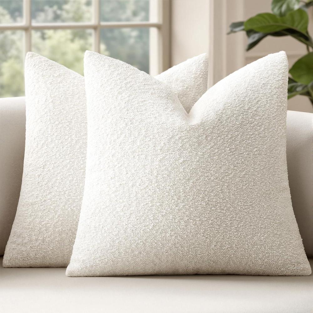 imageMIULEE 18x18 Inch Decorative Pillow Covers for Couch Bed Set of 2 Textured Boucle Neutral Winter Throw Pillows Orange Accent Solid Cushion Pillowcases Sofa Livingroom Home DecorWhite