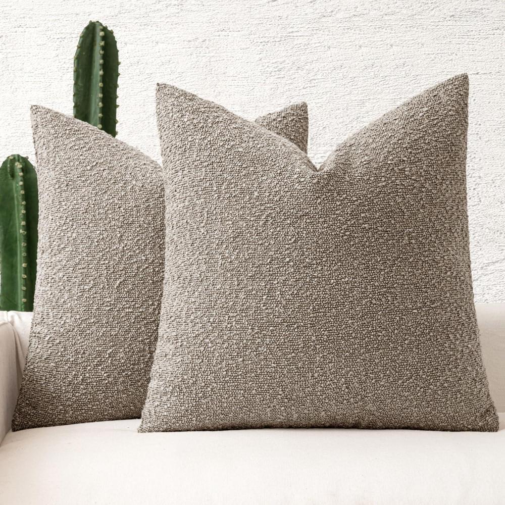 imageMIULEE 18x18 Inch Decorative Pillow Covers for Couch Bed Set of 2 Textured Boucle Neutral Winter Throw Pillows Orange Accent Solid Cushion Pillowcases Sofa Livingroom Home DecorLight Taupe