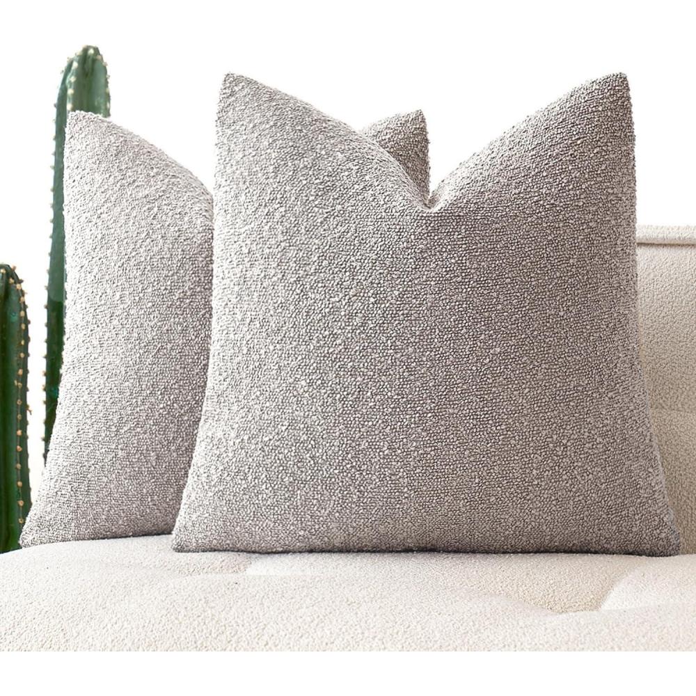 imageMIULEE 18x18 Inch Decorative Pillow Covers for Couch Bed Set of 2 Textured Boucle Neutral Winter Throw Pillows Orange Accent Solid Cushion Pillowcases Sofa Livingroom Home DecorCloud Grey