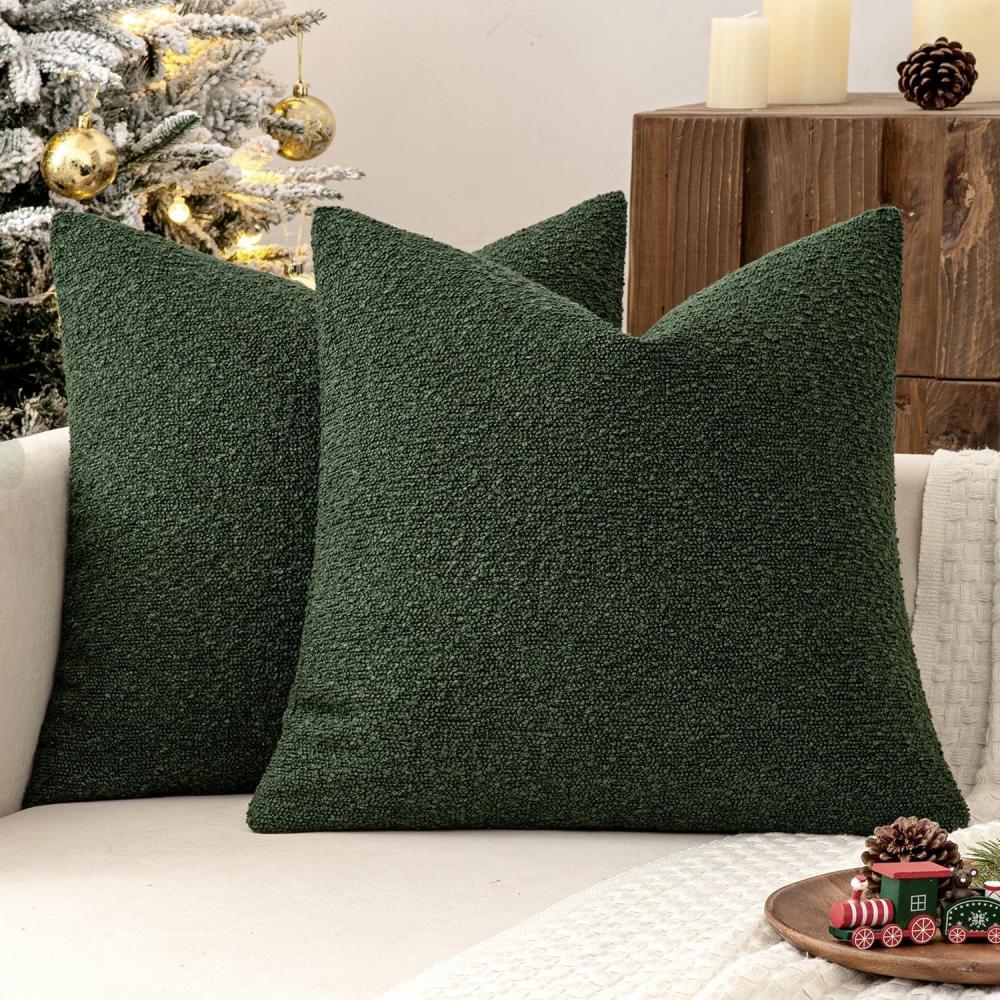 imageMIULEE 18x18 Inch Decorative Pillow Covers for Couch Bed Set of 2 Textured Boucle Neutral Winter Throw Pillows Orange Accent Solid Cushion Pillowcases Sofa Livingroom Home DecorDark Green