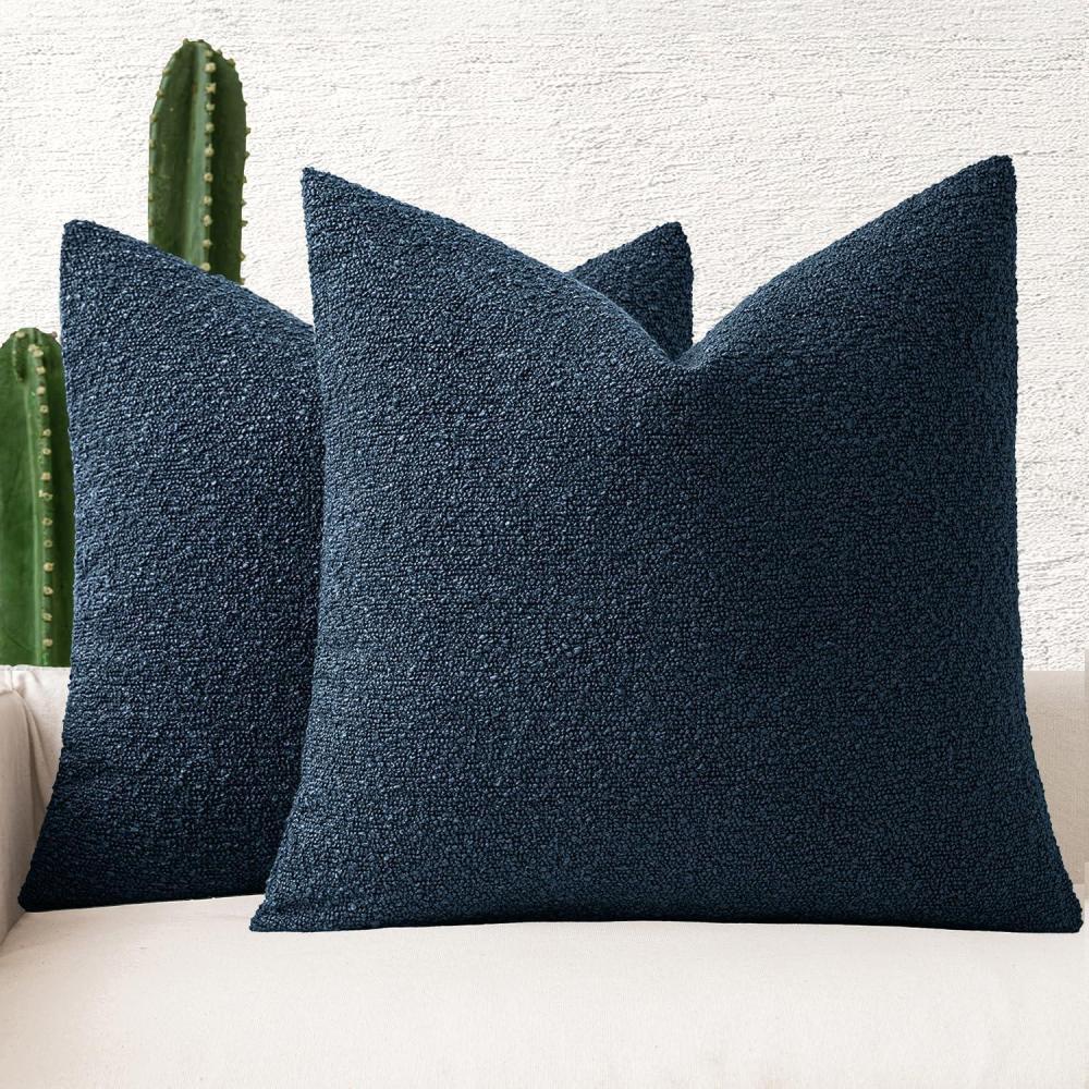 imageMIULEE 18x18 Inch Decorative Pillow Covers for Couch Bed Set of 2 Textured Boucle Neutral Winter Throw Pillows Orange Accent Solid Cushion Pillowcases Sofa Livingroom Home DecorNavy Blue