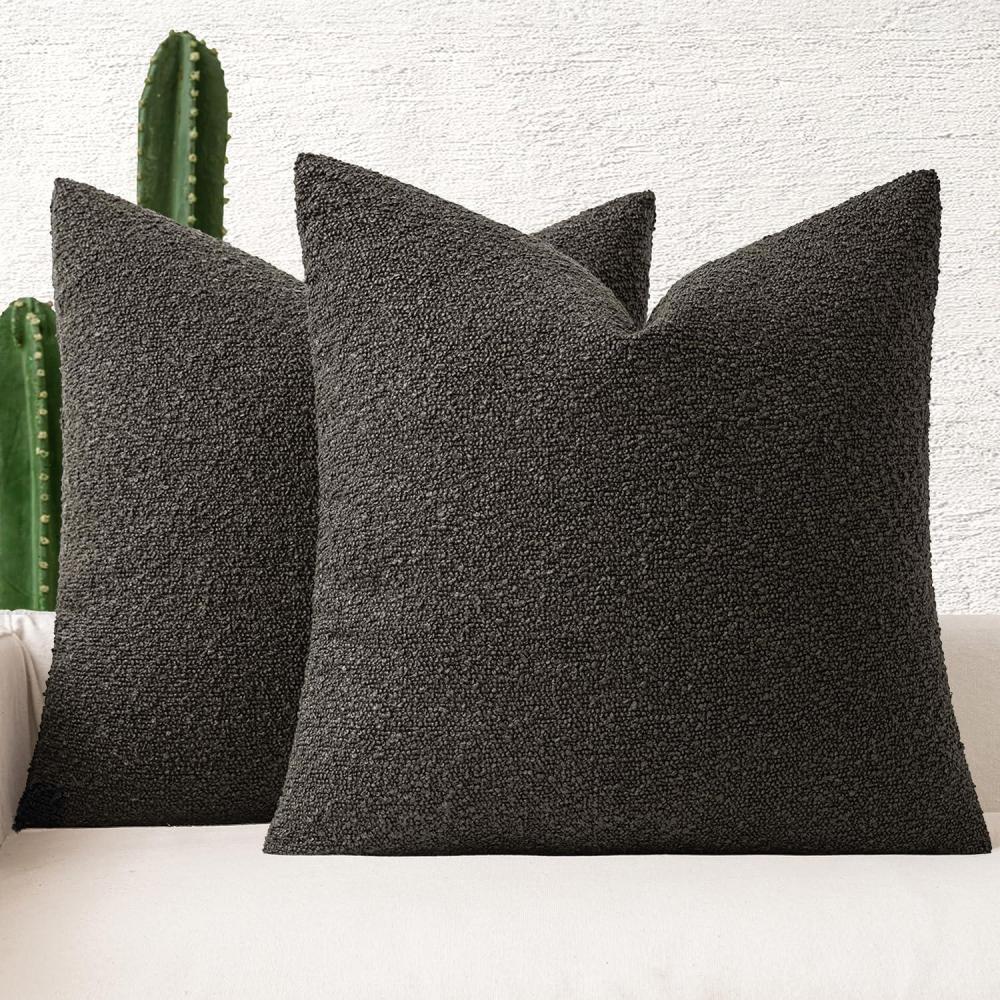 imageMIULEE 18x18 Inch Decorative Pillow Covers for Couch Bed Set of 2 Textured Boucle Neutral Winter Throw Pillows Orange Accent Solid Cushion Pillowcases Sofa Livingroom Home DecorDark Coffee