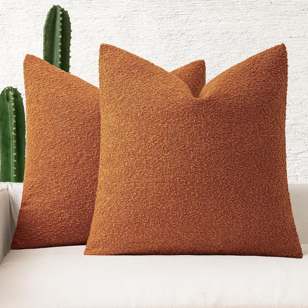 imageMIULEE 18x18 Inch Decorative Pillow Covers for Couch Bed Set of 2 Textured Boucle Neutral Winter Throw Pillows Orange Accent Solid Cushion Pillowcases Sofa Livingroom Home DecorOrange