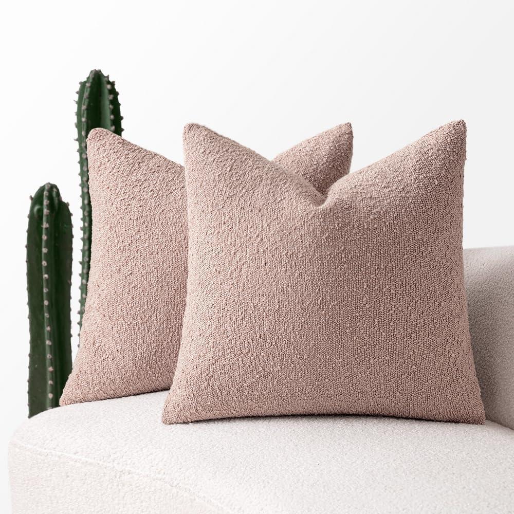 imageMIULEE 18x18 Inch Decorative Pillow Covers for Couch Bed Set of 2 Textured Boucle Neutral Winter Throw Pillows Orange Accent Solid Cushion Pillowcases Sofa Livingroom Home DecorPink