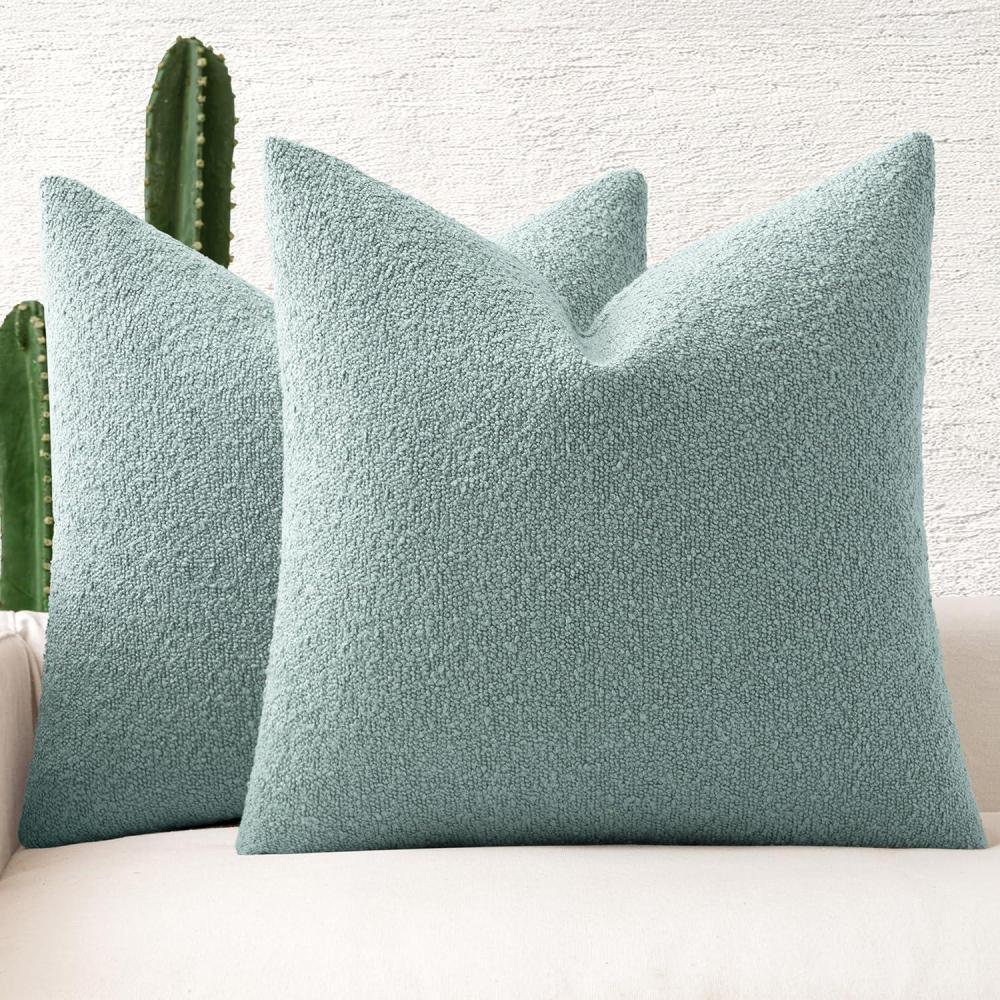 imageMIULEE 18x18 Inch Decorative Pillow Covers for Couch Bed Set of 2 Textured Boucle Neutral Winter Throw Pillows Orange Accent Solid Cushion Pillowcases Sofa Livingroom Home DecorAqua Blue