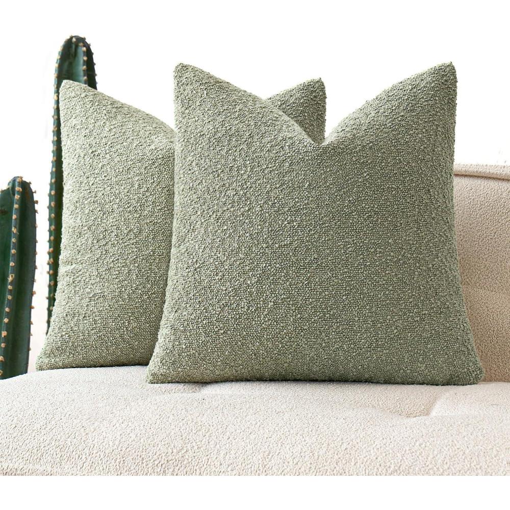 imageMIULEE 18x18 Inch Decorative Pillow Covers for Couch Bed Set of 2 Textured Boucle Neutral Winter Throw Pillows Orange Accent Solid Cushion Pillowcases Sofa Livingroom Home DecorSage Green