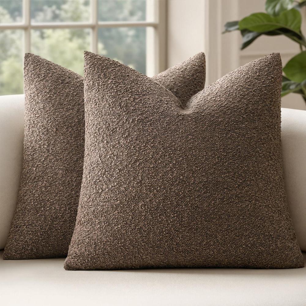 imageMIULEE 18x18 Inch Decorative Pillow Covers for Couch Bed Set of 2 Textured Boucle Neutral Winter Throw Pillows Orange Accent Solid Cushion Pillowcases Sofa Livingroom Home DecorDark Brown