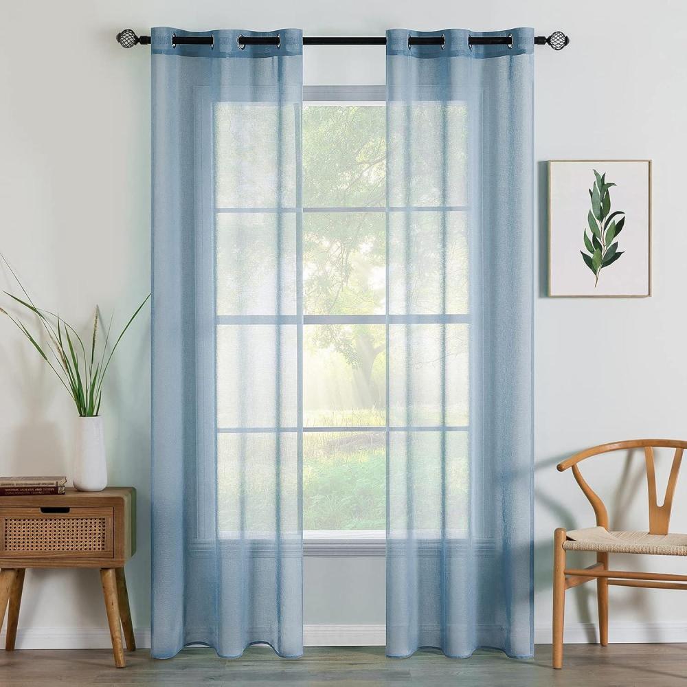 imageMIULEE 2 Panels Burgundy Red Semi Sheer Window Curtains Elegant Christmas Decor Grommet Top Voile Drapes Window Treatment Linen Textured Panels for Bedroom Living Room 54X84 inch LengthDusty Blue