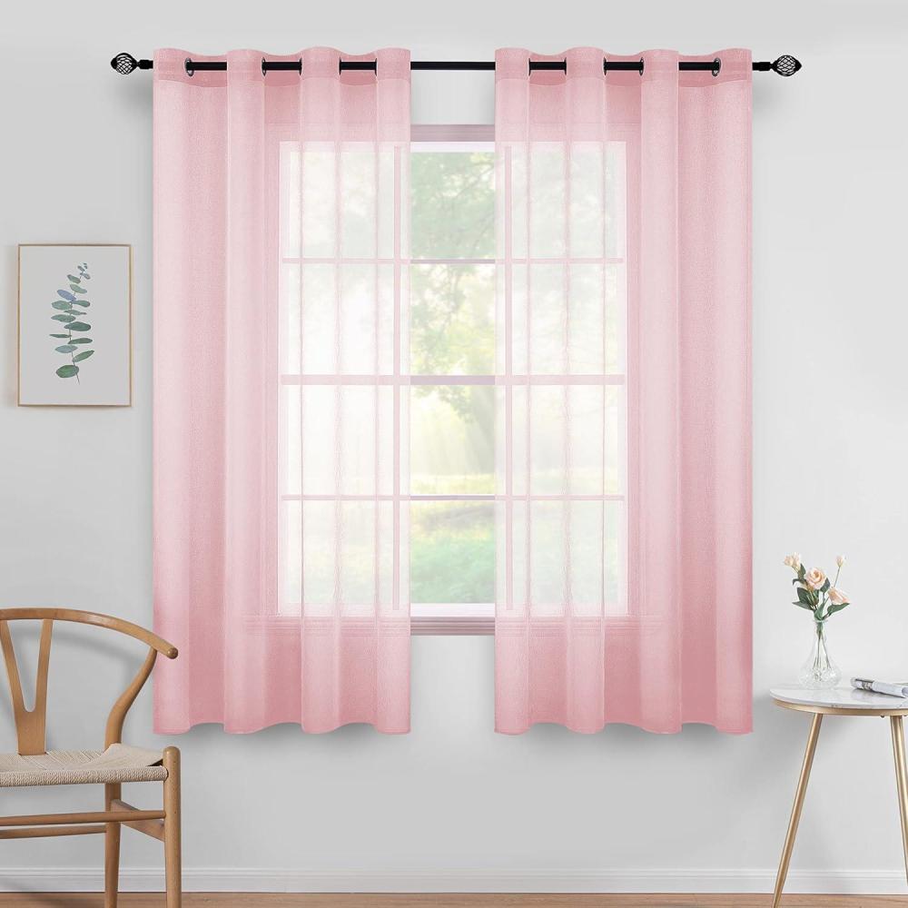 imageMIULEE 2 Panels Burgundy Red Semi Sheer Window Curtains Elegant Christmas Decor Grommet Top Voile Drapes Window Treatment Linen Textured Panels for Bedroom Living Room 54X84 inch LengthBaby Pink