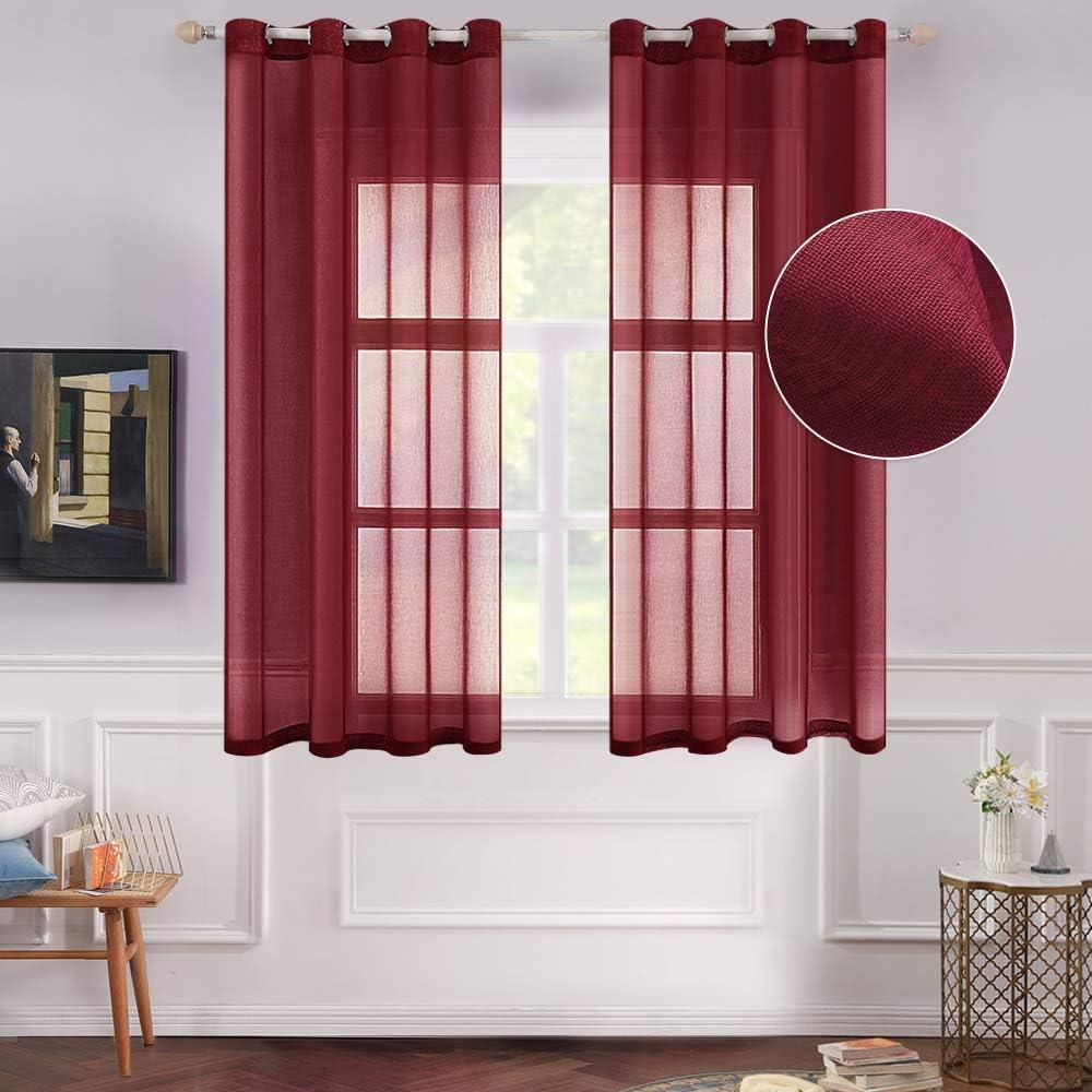 imageMIULEE 2 Panels Burgundy Red Semi Sheer Window Curtains Elegant Christmas Decor Grommet Top Voile Drapes Window Treatment Linen Textured Panels for Bedroom Living Room 54X84 inch LengthBurgundy Red