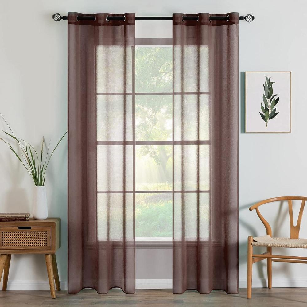 imageMIULEE 2 Panels Burgundy Red Semi Sheer Window Curtains Elegant Christmas Decor Grommet Top Voile Drapes Window Treatment Linen Textured Panels for Bedroom Living Room 54X84 inch LengthChocolate Brown