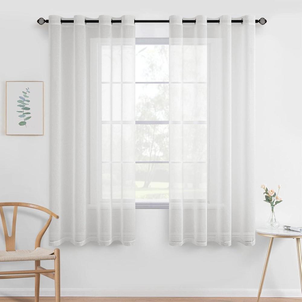 imageMIULEE 2 Panels Burgundy Red Semi Sheer Window Curtains Elegant Christmas Decor Grommet Top Voile Drapes Window Treatment Linen Textured Panels for Bedroom Living Room 54X84 inch LengthIvory