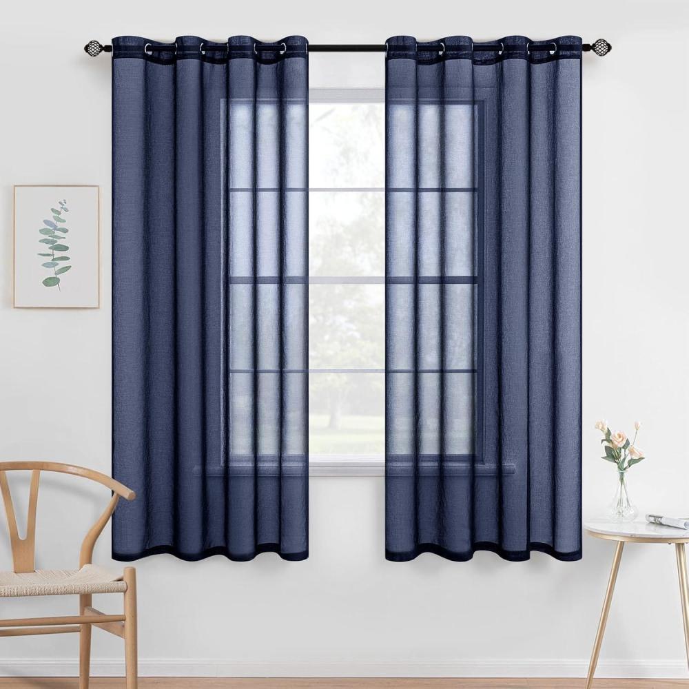 imageMIULEE 2 Panels Burgundy Red Semi Sheer Window Curtains Elegant Christmas Decor Grommet Top Voile Drapes Window Treatment Linen Textured Panels for Bedroom Living Room 54X84 inch LengthNavy