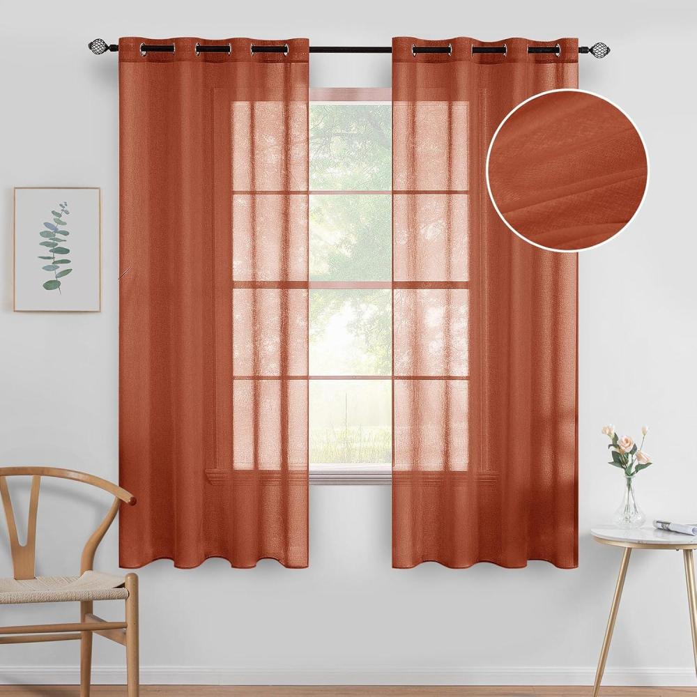 imageMIULEE 2 Panels Burgundy Red Semi Sheer Window Curtains Elegant Christmas Decor Grommet Top Voile Drapes Window Treatment Linen Textured Panels for Bedroom Living Room 54X84 inch LengthTerracotta