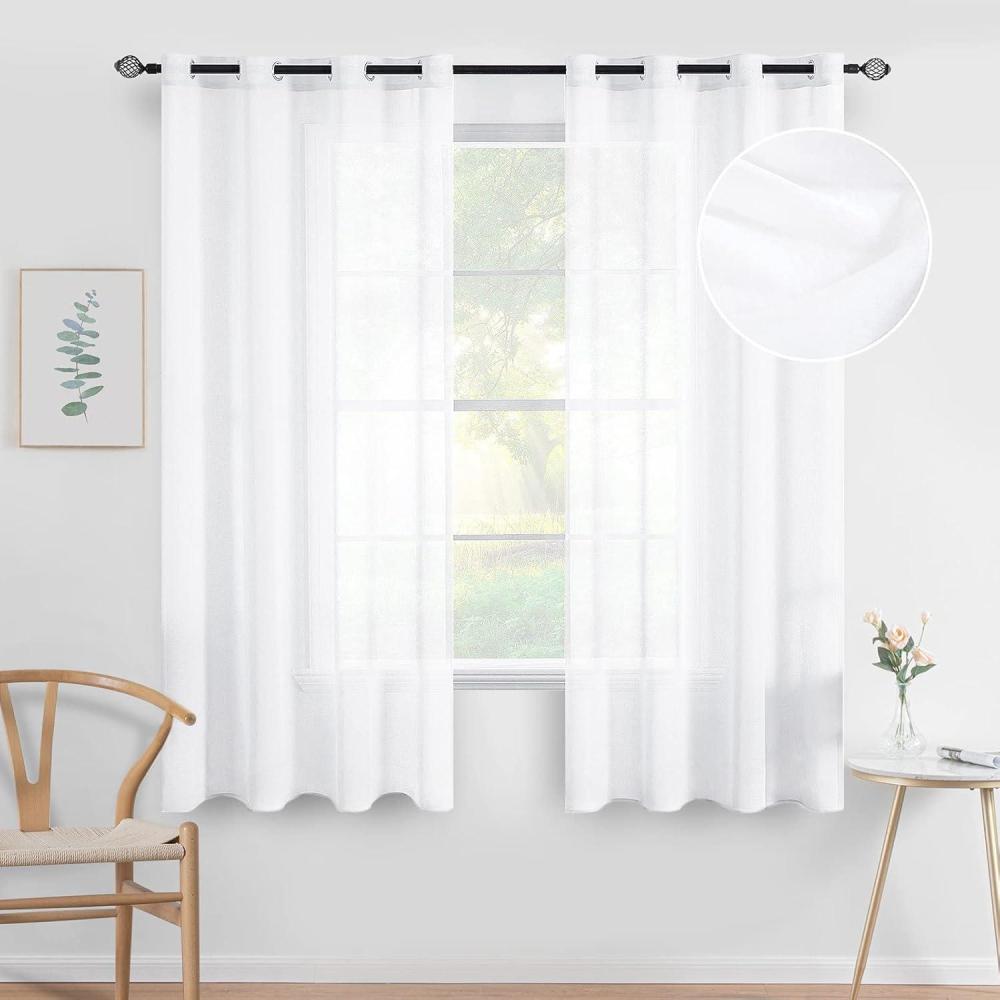 imageMIULEE 2 Panels Burgundy Red Semi Sheer Window Curtains Elegant Christmas Decor Grommet Top Voile Drapes Window Treatment Linen Textured Panels for Bedroom Living Room 54X84 inch LengthWhite