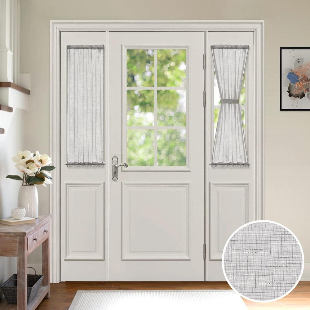 imageMIULEE 2 Pieces White Semi Sheer Curtains for Front French Door Linen Textured Window Panels for Light Filtering W 25 x L 40 InchesLight Grey