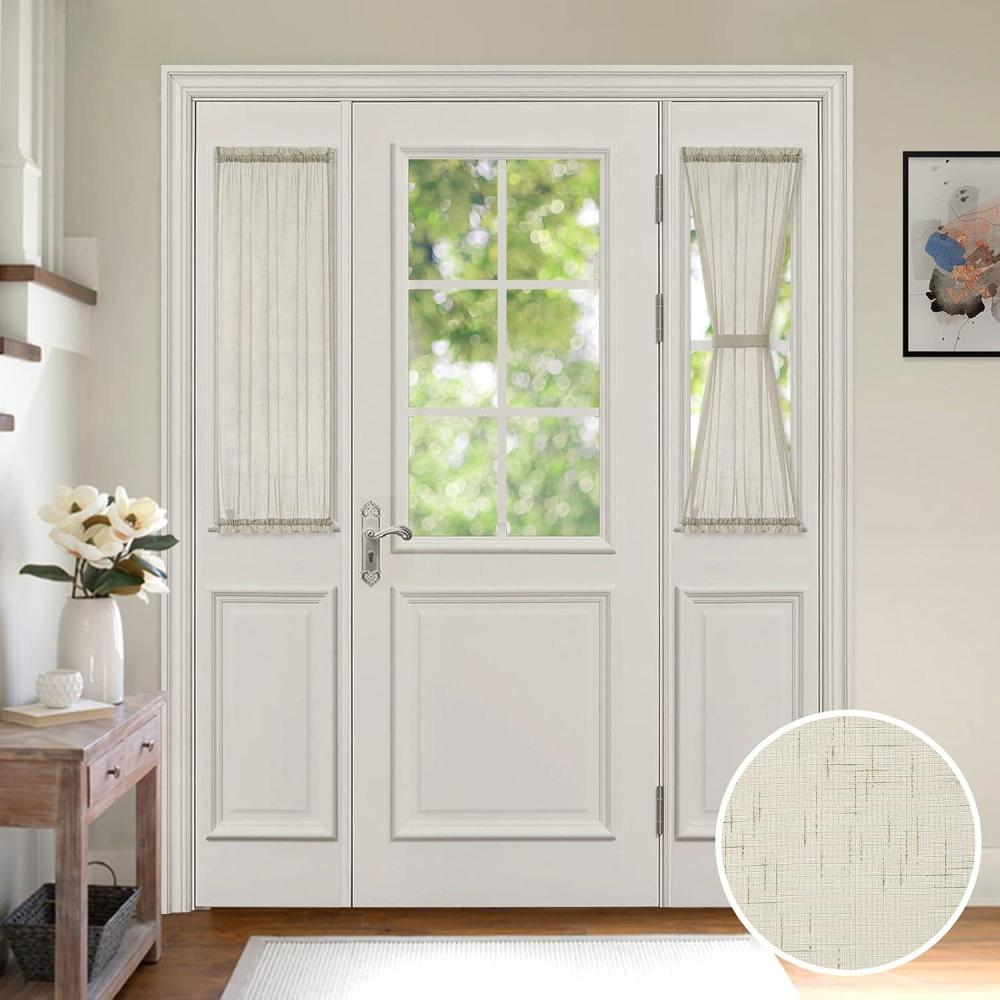 imageMIULEE 2 Pieces White Semi Sheer Curtains for Front French Door Linen Textured Window Panels for Light Filtering W 25 x L 40 InchesNatural