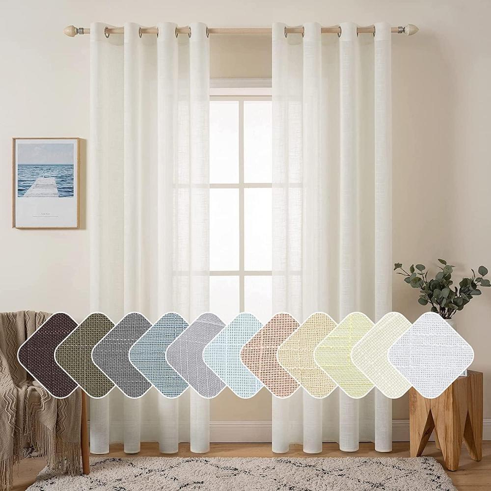 imageMIULEE 2Panel 84 Inch Farmhouse Linen Sheer Window Curtains Elegant Red Drapes With Grommet Top Voile Panels Linen Textured BedroomLiving Room 52 X 84 InchIvory