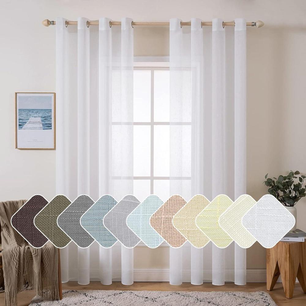 imageMIULEE 2Panel 84 Inch Farmhouse Linen Sheer Window Curtains Elegant Red Drapes With Grommet Top Voile Panels Linen Textured BedroomLiving Room 52 X 84 InchWhite