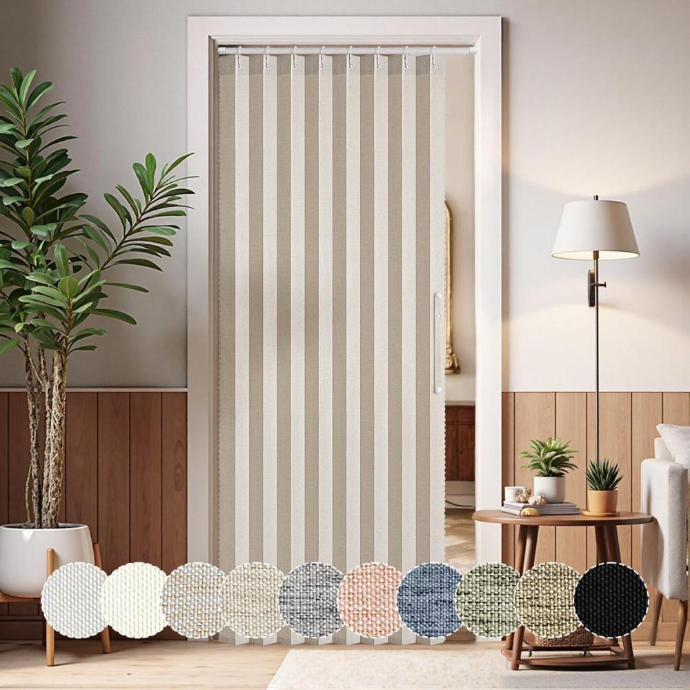 imageMIULEE Accordion Style Magnetic Folding Door Curtains for DoorwaysCloset Room Divider Pleated Drapes with Hooks for Interior Living RoomBedroomOpen Closet White W42 x L78 inches 1 PanelBeige
