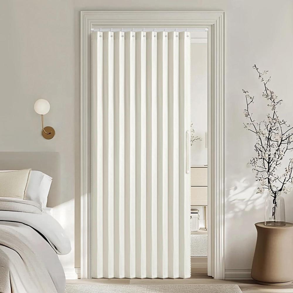 imageMIULEE Accordion Style Magnetic Folding Door Curtains for DoorwaysCloset Room Divider Pleated Drapes with Hooks for Interior Living RoomBedroomOpen Closet White W42 x L78 inches 1 PanelIvory