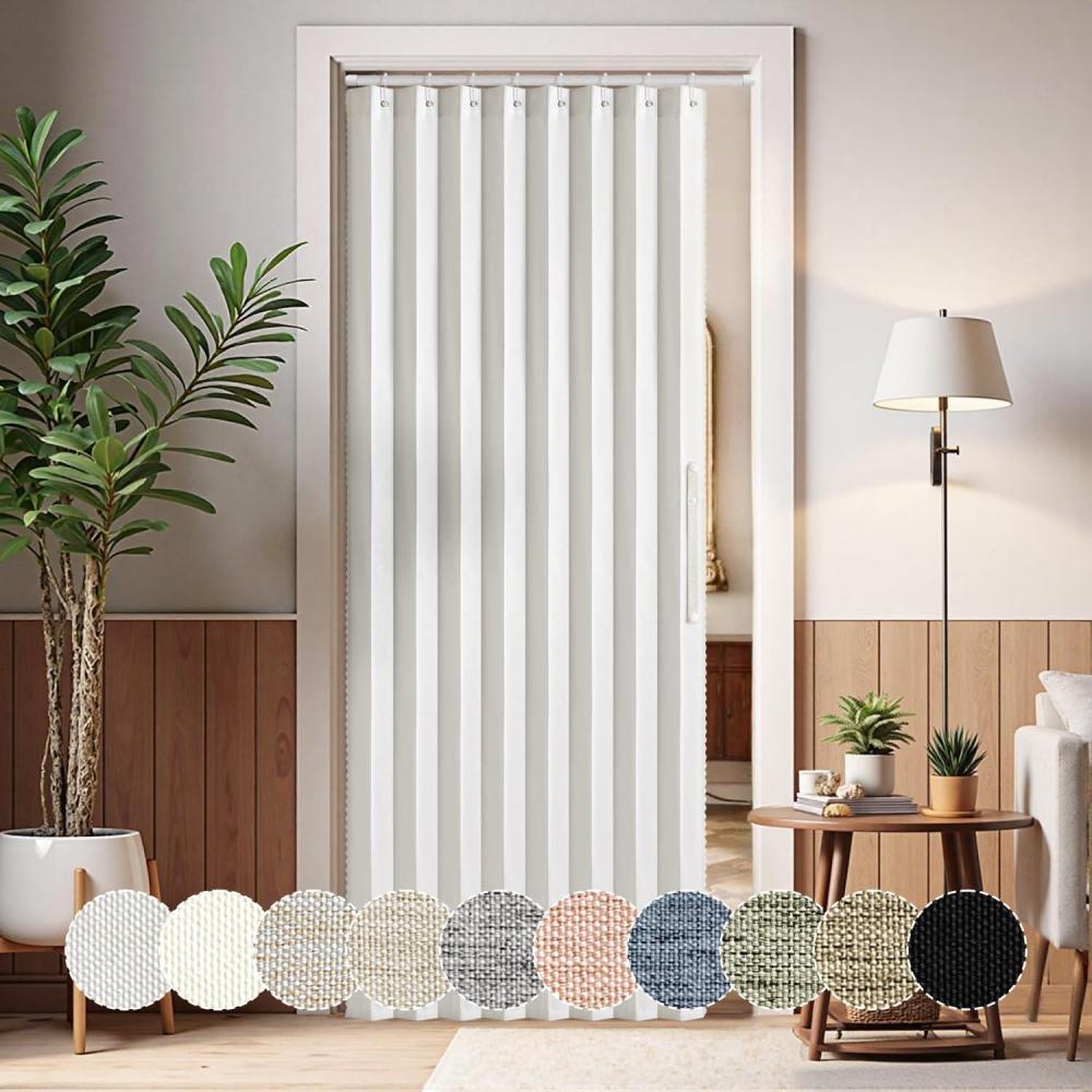 imageMIULEE Accordion Style Magnetic Folding Door Curtains for DoorwaysCloset Room Divider Pleated Drapes with Hooks for Interior Living RoomBedroomOpen Closet White W42 x L78 inches 1 PanelWhite