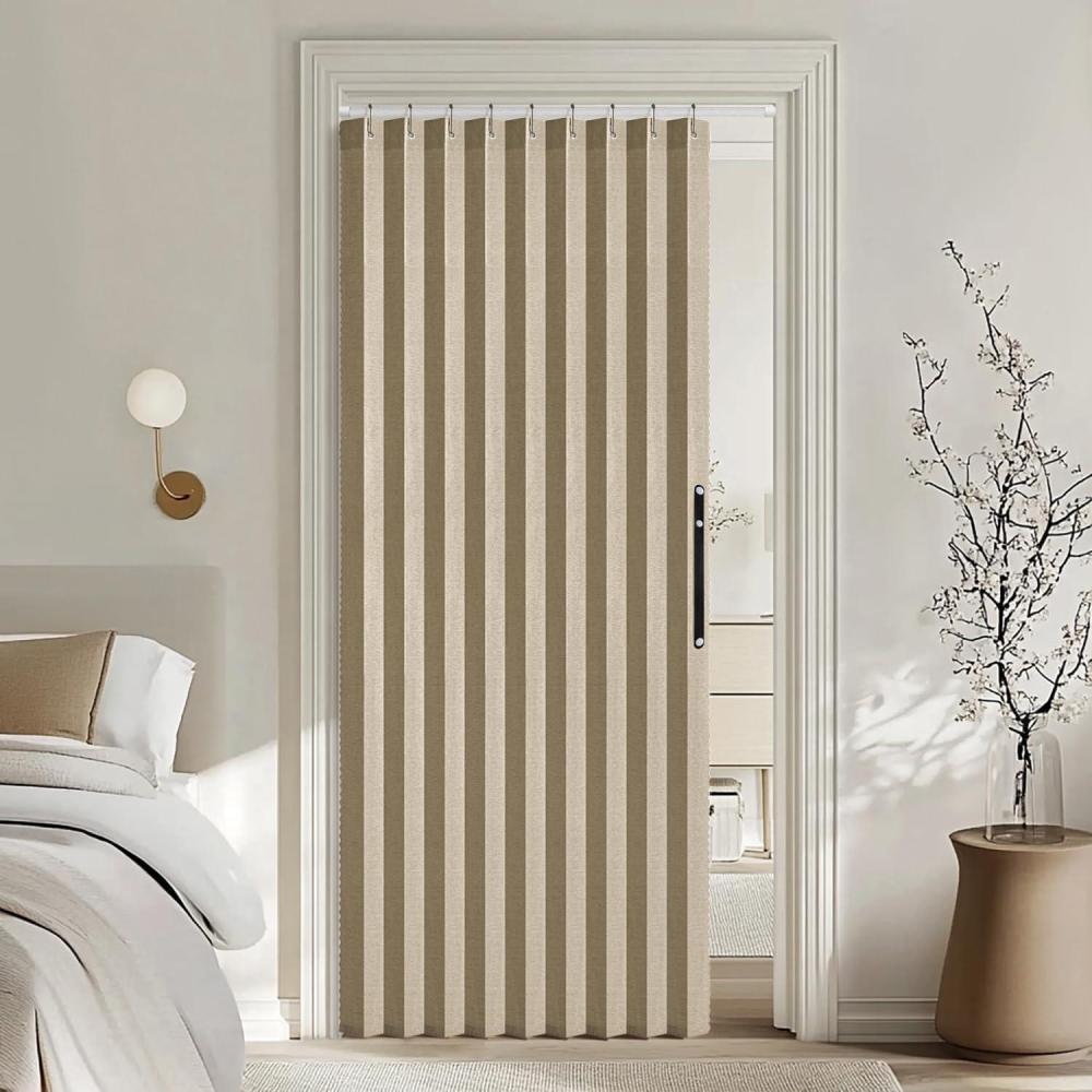 imageMIULEE Accordion Style Magnetic Folding Door Curtains for DoorwaysCloset Room Divider Pleated Drapes with Hooks for Interior Living RoomBedroomOpen Closet White W42 x L78 inches 1 PanelKhaki