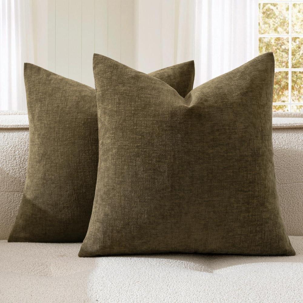 imageMIULEE Aqua Green Couch Pillow Covers 20x20 Inch Set of 2 Soft Chenille Decorative Square Throw Pillow Covers Farmhouse for Sofa Living Room BedCoffee