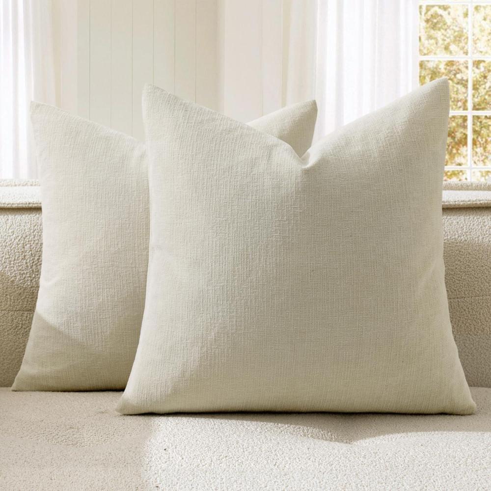 imageMIULEE Aqua Green Couch Pillow Covers 20x20 Inch Set of 2 Soft Chenille Decorative Square Throw Pillow Covers Farmhouse for Sofa Living Room BedCream
