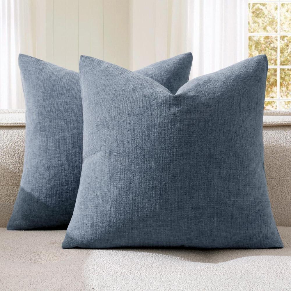 imageMIULEE Aqua Green Couch Pillow Covers 20x20 Inch Set of 2 Soft Chenille Decorative Square Throw Pillow Covers Farmhouse for Sofa Living Room BedDark Grey Blue