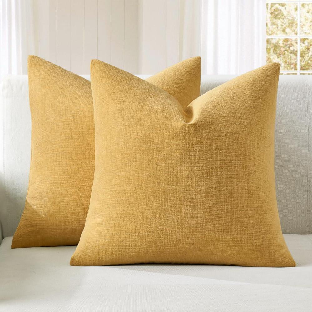 imageMIULEE Aqua Green Couch Pillow Covers 20x20 Inch Set of 2 Soft Chenille Decorative Square Throw Pillow Covers Farmhouse for Sofa Living Room BedGold