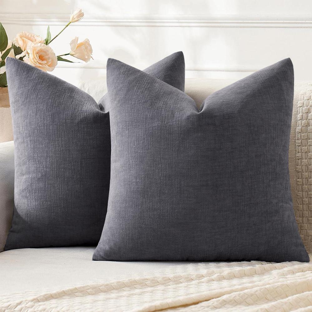 imageMIULEE Aqua Green Couch Pillow Covers 20x20 Inch Set of 2 Soft Chenille Decorative Square Throw Pillow Covers Farmhouse for Sofa Living Room BedGrey