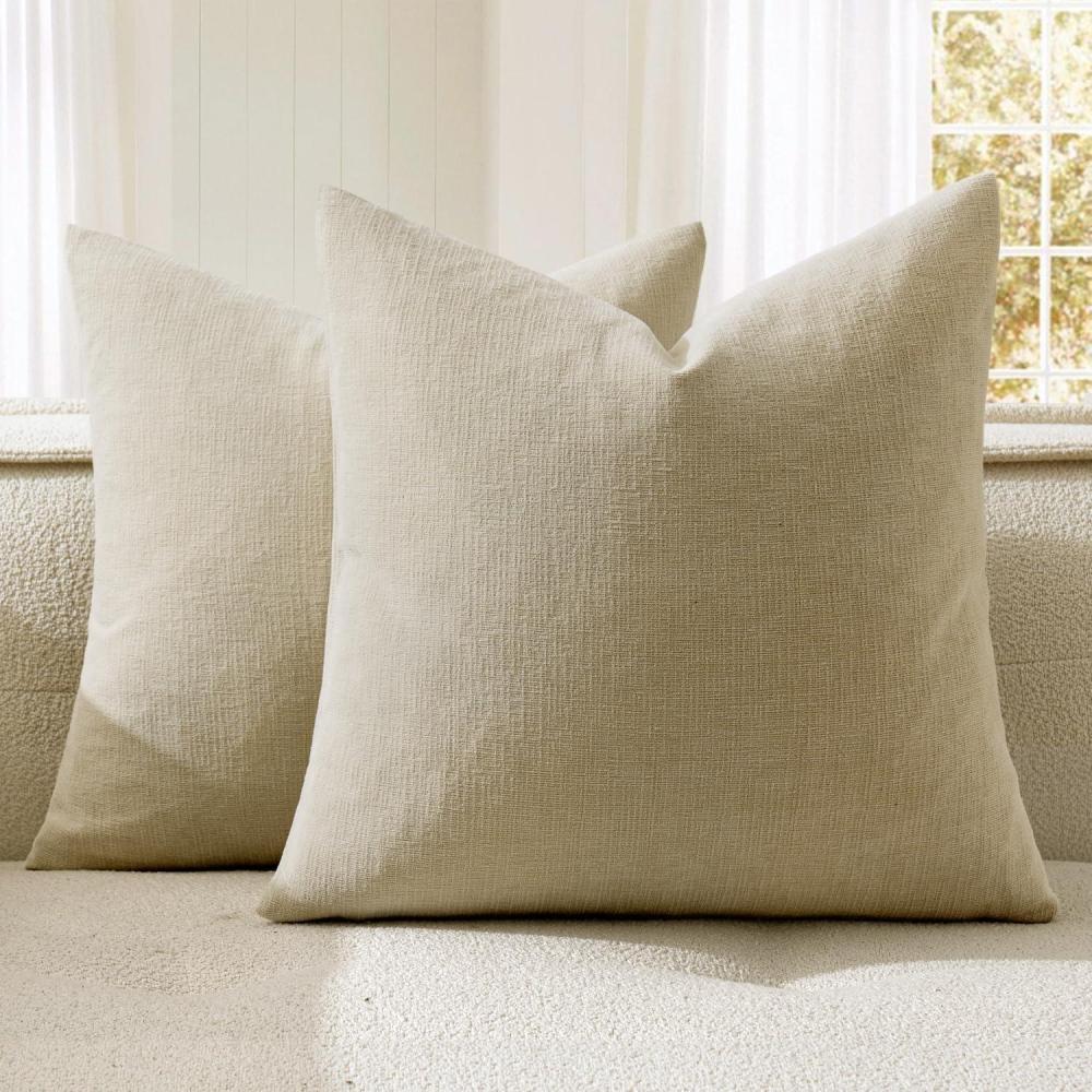 imageMIULEE Aqua Green Couch Pillow Covers 20x20 Inch Set of 2 Soft Chenille Decorative Square Throw Pillow Covers Farmhouse for Sofa Living Room BedIvory